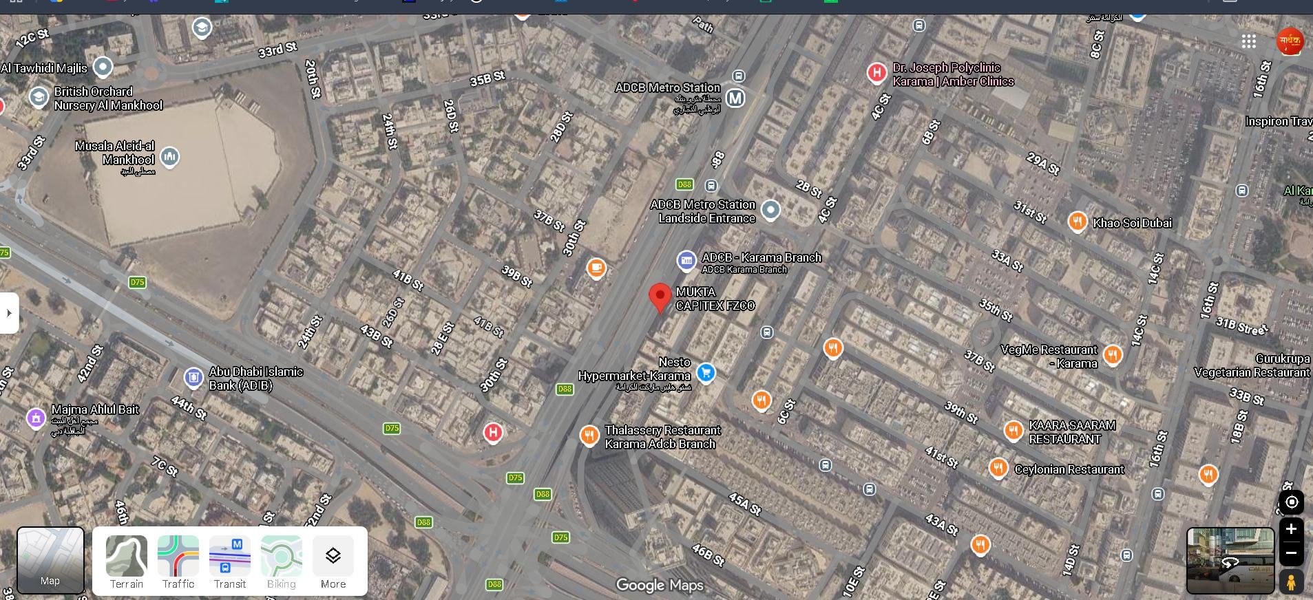 Satellite map showing the Mukta Capitex FZCO office in Al Karama, Dubai
